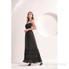 Black And White Print Vertical Striped Maxi Dress